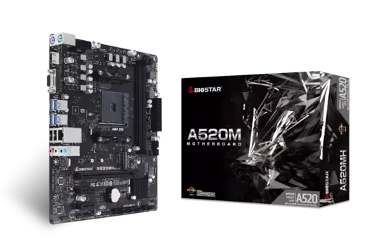 Материнская плата Biostar A520MH, SocketAM4, AMD A520, 2xDDR4, PCI-Ex16, 4SATA3, 7.1-ch, GLAN, 6 USB 3.2, VGA, HDMI, mATX, Retail