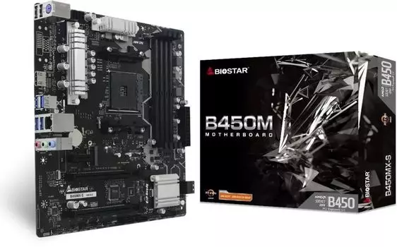Материнская плата Biostar B450MX-S, SocketAM4, AMD B450, 4xDDR4, PCI-Ex16, 4SATA3, 7.1-ch, GLAN, 6 USB 3.2, HDMI, mATX, Retail