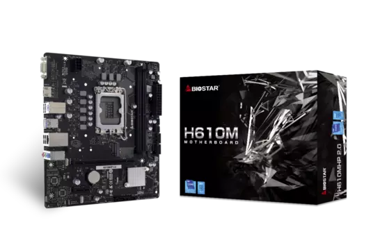 Материнская плата Biostar H610MHP 2.0, Socket1700, Intel H610, 2xDDR4, PCI-Ex16, 4SATA3, 7.1-ch, GLAN, 4 USB 3.2, VGA, HDMI, mATX, Retail