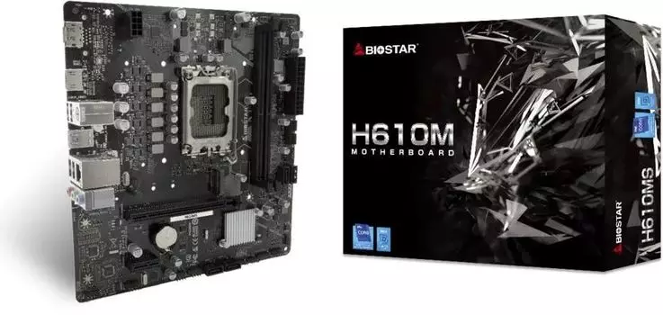 Материнская плата Biostar H610MS, Socket1700, Intel B760, 2xDDR4, PCI-Ex16, 4SATA3, 7.1-ch, GLAN, 3 USB 3.2, HDMI, DP, mATX, Retail