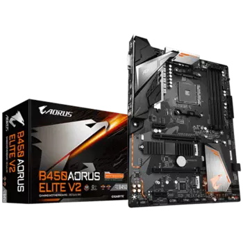 Материнская плата GIGABYTE B450 AORUS ELITE V2, SocketAM4, AMD B450, 4xDDR4, 2PCI-Ex16, 6SATA3, 7.1-ch, GLAN, 6 USB 3.1, DVI, HDMI, ATX, Retail