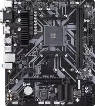 Материнская плата GIGABYTE B450M S2H, SocketAM4, AMD B450, 2xDDR4, PCI-Ex16, 4SATA3, 7.1-ch, GLAN, 6USB 3.1, VGA, DVI, HDMI, mATX, Retail