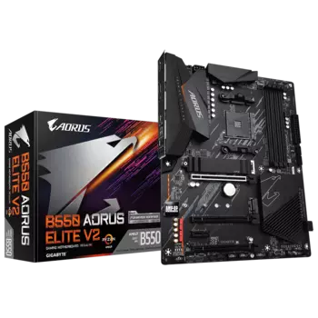 Материнская плата GIGABYTE B550 AORUS ELITE V2, SocketAM4, AMD B550, 4xDDR4, 3PCI-Ex16, 4SATA3, 7.1-ch, 2.5GLAN, 8 USB 3.2, 1 USB Type-C, HDMI, DP, ATX, Retail