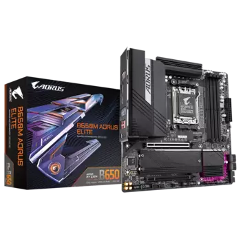 Материнская плата GIGABYTE B650M AORUS ELITE, AM5, AMD B650, 4xDDR5 DIMM, 2PCI-Ex16, 4SATA3, 7.1-ch, 2.5GLAN, 9 USB 3.2, 2 USB Type-C, HDMI, DP, mATX, Retail