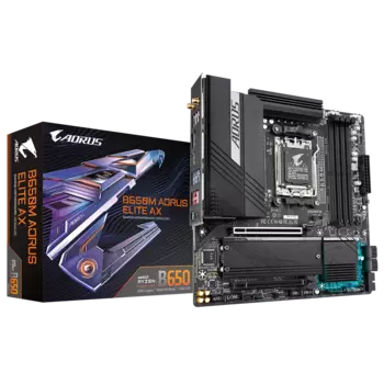Материнская плата GIGABYTE B650M AORUS ELITE AX, AM5, AMD B650, 4xDDR5 DIMM, 2PCI-Ex16, 4SATA3, 7.1-ch, 2.5GLAN, 9 USB 3.2, 2 USB Type-C, HDMI, DP, mATX, Retail