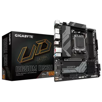 Материнская плата GIGABYTE B650M DS3H, AM5, AMD B650, 4xDDR5 DIMM, PCI-Ex16, 4SATA3, 7.1-ch, 2.5GLAN, 5 USB 3.2, 2 USB Type-C, HDMI, DP, mATX, Retail