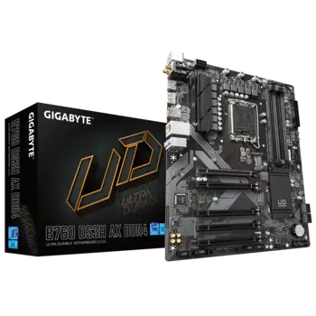 Материнская плата GIGABYTE B760 DS3H AX DDR4, Socket1700, Intel B760, 4xDDR4, 2PCI-Ex16, 4SATA3, 7.1-ch, GLAN, 2 USB 3.2, 2 USB Type-C, HDMI, DP, ATX, Retail