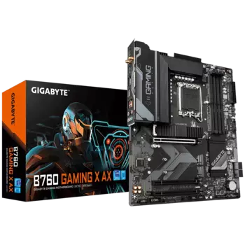 Материнская плата GIGABYTE B760 GAMING X AX, Socket1700, Intel B760, 4xDDR5 DIMM, 3PCI-Ex16, 4SATA3, 7.1-ch, 2.5GLAN, 4 USB 3.2, 2 USB Type-C, HDMI, DP, ATX, Retail