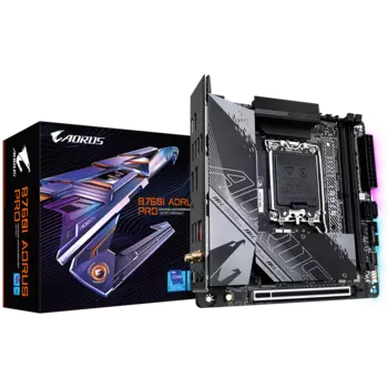 Материнская плата GIGABYTE B760I AORUS PRO, Socket1700, Intel B760, 2xDDR5 DIMM, PCI-Ex16, 4SATA3, 7.1-ch, 2.5GLAN, 7 USB 3.2, 2 USB Type-C, HDMI, DP, mini-ITX, Retail