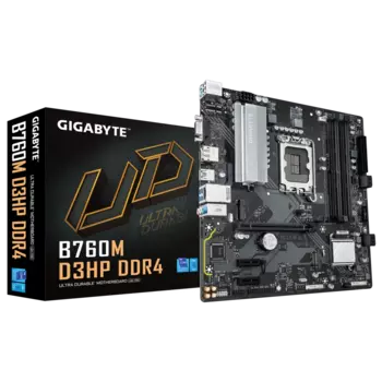 Материнская плата GIGABYTE B760M D3HP DDR4, Socket1700, Intel B760, 4xDDR4, PCI-Ex16, 4SATA3, 7.1-ch, GLAN, 5 USB 3.2, VGA, HDMI, DP, mATX, Retail