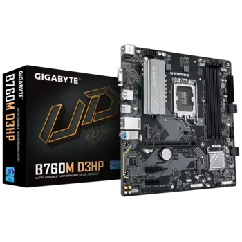 Материнская плата GIGABYTE B760M D3HP, Socket1700, Intel B760, 4xDDR5 DIMM, PCI-Ex16, 4SATA3, 7.1-ch, GLAN, 5 USB 3.2, 1 USB Type-C, VGA, HDMI, DP, mATX, Retail