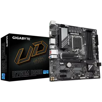 Материнская плата GIGABYTE B760M DS3H, Socket1700, Intel B760, 4xDDR5 DIMM, PCI-Ex16, 4SATA3, 7.1-ch, 2.5GLAN, 5 USB 3.2, 1 USB Type-C, VGA, HDMI, DP, mATX, Retail