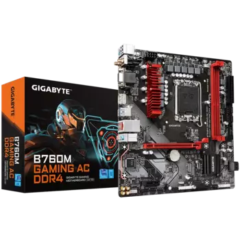 Материнская плата GIGABYTE B760M GAMING AC DDR4, Socket1700, Intel B760, 2xDDR4, PCI-Ex16, 4SATA3, 7.1-ch, 2.5GLAN, 5 USB 3.2, 1 USB Type-C, VGA, HDMI, DP, mATX, Retail
