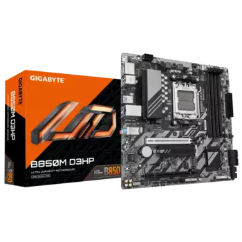 Материнская плата GIGABYTE B850M D3HP, AM5, AMD B850, 4xDDR5 DIMM, PCI-Ex16, 4SATA3, 7.1-ch, GLAN, 5 USB 3.2, 2 USB Type-C, HDMI, DP, mATX, Retail