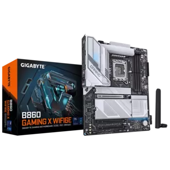 Материнская плата GIGABYTE B860 GAMING X WIFI6E, LGA1851, Intel B860, 4xDDR5 DIMM, 3PCI-Ex16, 4SATA3, 7.1-ch, 2.5GLAN, 5 USB 3.2, 1 USB Type-C, HDMI, DP, Type-C DP, ATX, Retail