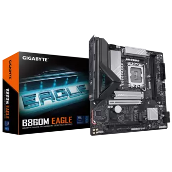 Материнская плата GIGABYTE B860M EAGLE, LGA1851, Intel B860, 2xDDR5 DIMM, 2PCI-Ex16, 4SATA3, 7.1-ch, 2.5GLAN, 5 USB 3.2, 1 USB Type-C, HDMI, DP, mATX, Retail