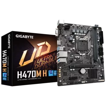 Материнская плата GIGABYTE H470M H, Socket1200, Intel H470, 2xDDR4, PCI-Ex16, 4SATA3, 7.1-ch, GLAN, 4 USB 3.2, VGA, HDMI, mATX, Retail