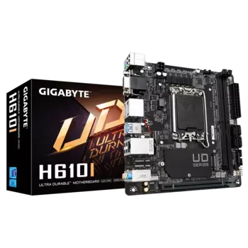 Материнская плата GIGABYTE H610I, Socket1700, Intel H610, 2xDDR5 DIMM, PCI-Ex16, 4SATA3, 7.1-ch, GLAN, 4 USB 3.2, VGA, HDMI, DP, mini-ITX, Retail