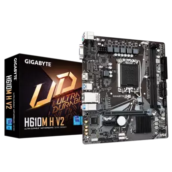 Материнская плата GIGABYTE H610M H V2, Socket1700, Intel H610, 2xDDR5 DIMM, PCI-Ex16, 4SATA3, 7.1-ch, GLAN, 4 USB 3.2, VGA, HDMI, mATX, Retail