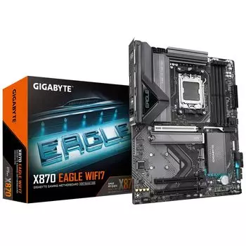 Материнская плата GIGABYTE X870 EAGLE WIFI7, AM5, AMD X870, 4xDDR5 DIMM, 3PCI-Ex16, 4SATA3, 7.1-ch, 2.5GLAN, 6 USB 3.2, 3 USB Type-C, HDMI, Type-C DP, ATX, Retail