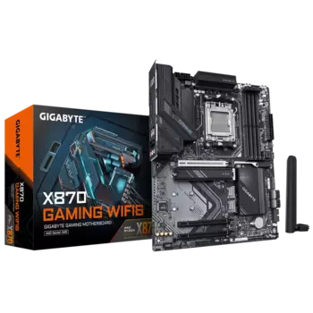 Материнская плата GIGABYTE X870 GAMING WIFI6, AM5, AMD X870, 4xDDR5 DIMM, 3PCI-Ex16, 4SATA3, 7.1-ch, 2.5GLAN, 6 USB 3.2, 3 USB Type-C, HDMI, Type-C DP, ATX, Retail