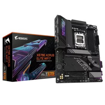 Материнская плата GIGABYTE X870E AORUS ELITE WIFI7, AM5, AMD X870, 4xDDR5 DIMM, 3PCI-Ex16, 4SATA3, 7.1-ch, 2.5GLAN, 10 USB 3.2, 3 USB Type-C, HDMI, Type-C DP, ATX, Retail