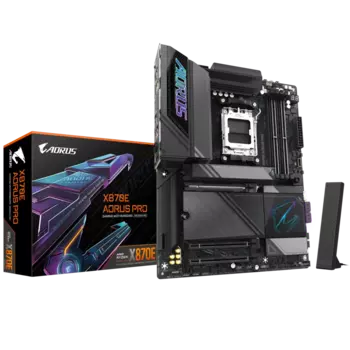 Материнская плата GIGABYTE X870E AORUS PRO, AM5, AMD X870, 4xDDR5 DIMM, 3PCI-Ex16, 4SATA3, 7.1-ch, 2.5GLAN, 11 USB 3.2, 3 USB Type-C, HDMI, Type-C DP, ATX, Retail