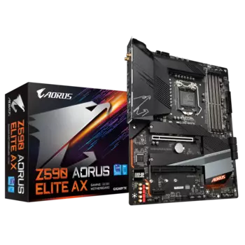Материнская плата GIGABYTE Z590 AORUS ELITE AX, Socket1200, Intel Z590, 4xDDR4, 2PCI-Ex16, 6SATA3, 7.1-ch, 2.5GLAN, 7USB 3.2, 2USB Type-C, DisplayPort, ATX, Retail