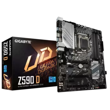 Материнская плата GIGABYTE Z590 D, Socket1200, Intel Z590, 4xDDR4, 3PCI-Ex16, 6SATA3, 7.1-ch, GLAN, 8 USB 3.2, DP, ATX, Retail