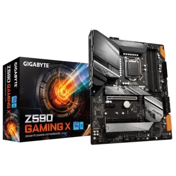 Материнская плата GIGABYTE Z590 GAMING X, Socket1200, Intel Z590, 4xDDR4, 2PCI-Ex16, 6SATA3, 7.1-ch, 2.5GLAN, 8 USB 3.2, 2 USB Type-C, DP, ATX, Retail