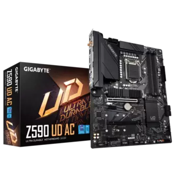 Материнская плата GIGABYTE Z590 UD AC, Socket1200, Intel Z590, 4xDDR4, 2PCI-Ex16, 5SATA3, 7.1-ch, 2.5GLAN, 8 USB 3.2, 1 USB Type-C, DP, ATX, Retail