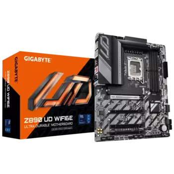 Материнская плата GIGABYTE Z890 UD WIFI6E, LGA1851, Intel Z890, 4xDDR5 DIMM, 2PCI-Ex16, 4SATA3, 7.1-ch, 2.5GLAN, 7 USB 3.2, 2 USB Type-C, DP, Type-C DP, ATX, Retail