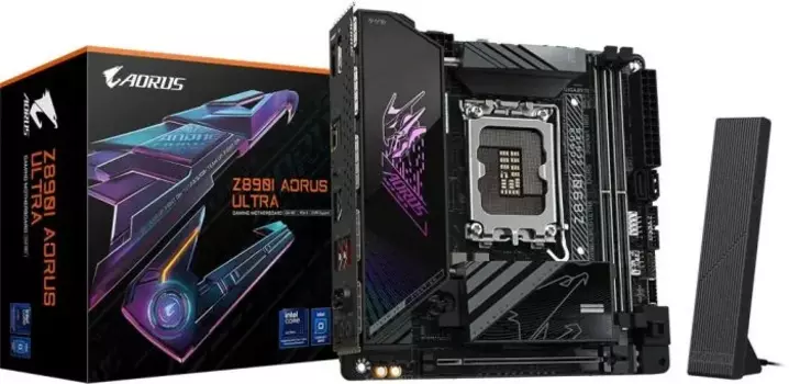 Материнская плата GIGABYTE Z890I AORUS ULTRA, LGA1851, Intel Z890, 2xDDR5 DIMM, PCI-Ex16, 2SATA3, 7.1-ch, 2.5GLAN, 7 USB 3.2, 2 USB Type-C, HDMI, Type-C DP, mini-ITX, Retail
