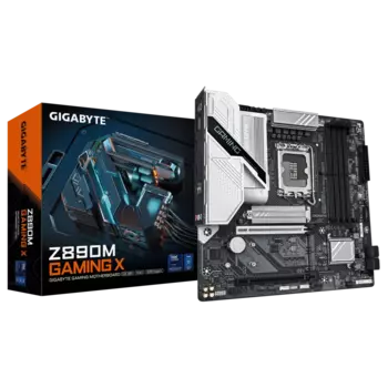 Материнская плата GIGABYTE Z890M GAMING X, LGA1851, Intel Z890, 4xDDR5 DIMM, 2PCI-Ex16, 4SATA3, 7.1-ch, 2.5GLAN, 5 USB 3.2, 1 USB Type-C, HDMI, DP, mATX, Retail