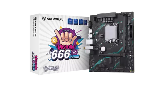 Материнская плата MaxSun MS-H610M 666 WIFI6 ARGB, Socket1700, Intel H610, 2xDDR4, PCI-Ex16, 4SATA3, 5.1-ch, GLAN, 4 USB 3.2, HDMI, DP, mATX, Retail