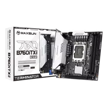 Материнская плата MaxSun Terminator B760ITX D4 WIFI, Socket1700, Intel B760, 2xDDR4, PCI-Ex16, 4SATA3, 5.1-ch, 2.5GLAN, 6 USB 3.2, 2 USB Type-C, HDMI, DP, mini-ITX, Retail