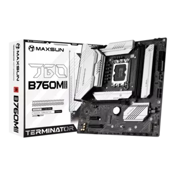 Материнская плата MaxSun Terminator B760M GKD5, Socket1700, Intel B760, 2xDDR5 DIMM, PCI-Ex16, 4SATA3, 5.1-ch, 2.5GLAN, 4 USB 3.2, 1 USB Type-C, HDMI, DP, mATX, Retail