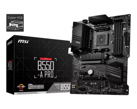 Материнская плата MSI B550-A PRO, SocketAM4, AMD B550, 4xDDR4, 2PCI-Ex16, 6SATA3, 5.1-ch, GLAN, 7 USB 3.2, 2 USB Type-C, HDMI, DP, ATX, Retail