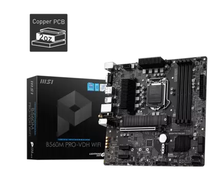 Материнская плата MSI B560M PRO-VDH WIFI, Socket1200, Intel B560, 4xDDR4, PCI-Ex16, 6SATA3, 7.1-ch, 2.5GLAN, 6USB 3.2, VGA, HDMI, DisplayPort, mATX, Retail