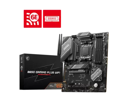 Материнская плата MSI B650 GAMING PLUS WIFI, AM5, AMD B650, 4xDDR5 DIMM, 2PCI-Ex16, 4SATA3, 7.1-ch, 2.5GLAN, 10 USB 3.2, 2 USB Type-C, HDMI, DP, ATX, Retail