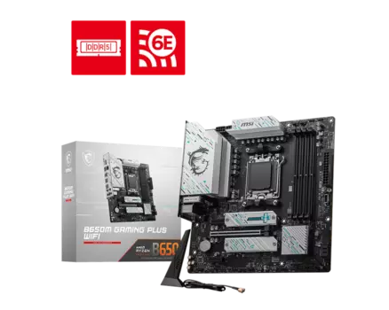 Материнская плата MSI B650M GAMING PLUS WIFI, AM5, AMD B650, 4xDDR5 DIMM, PCI-Ex16, 4SATA3, 7.1-ch, 2.5GLAN, 8 USB 3.2, 2 USB Type-C, HDMI, DP, mATX, Retail