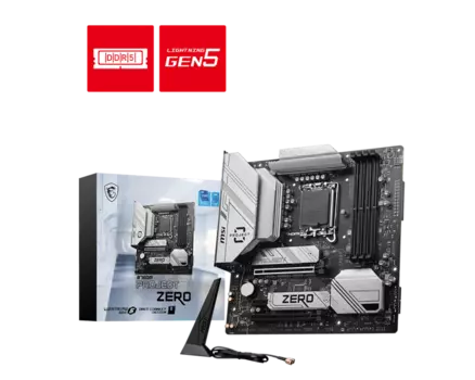 Материнская плата MSI B760M PROJECT ZERO, Socket1700, Intel B760, 4xDDR5 DIMM, 2PCI-Ex16, 4SATA3, 7.1-ch, 2.5GLAN, 5 USB 3.2, 2 USB Type-C, HDMI, DP, mATX, Retail