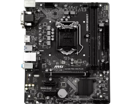 Материнская плата MSI H310M PRO-VDH PLUS, Socket1151v2, Intel H310, 2xDDR4, PCI-Ex16, 4SATA3, 7.1-ch, GLAN, 4USB 3.1, VGA, DVI, HDMI, mATX, Retail