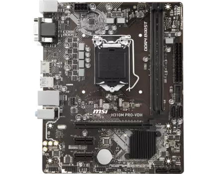 Материнская плата MSI H310M PRO-VDH, Socket1151v2, Intel H310, 2xDDR4, PCI-Ex16, 4SATA3, 7.1-ch, GLAN, 4USB 3.1, VGA, DVI, HDMI, mATX, Retail