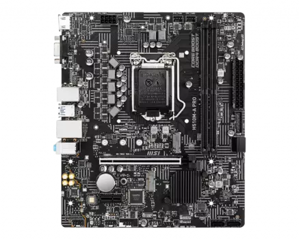 Материнская плата MSI H510M-A PRO, Socket1200, Intel H510, 2xDDR4, PCI-Ex16, 4SATA3, 7.1-ch, GLAN, 4 USB 3.2, VGA, HDMI, mATX, Retail