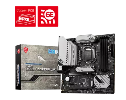 Материнская плата MSI MAG B560M MORTAR WIFI, Socket1200, Intel B560, 4xDDR4, PCI-Ex16, 6SATA3, 7.1-ch, 2.5GLAN, 5 USB 3.2, 2 USB Type-C, HDMI, DP, mATX, Retail