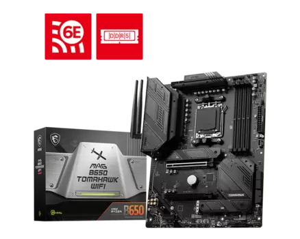 Материнская плата MSI MAG B650 TOMAHAWK WIFI, AM5, AMD B650, 4xDDR5 DIMM, 2PCI-Ex16, 6SATA3, 7.1-ch, 2.5GLAN, 9 USB 3.2, 2 USB Type-C, HDMI, DP, ATX, Retail