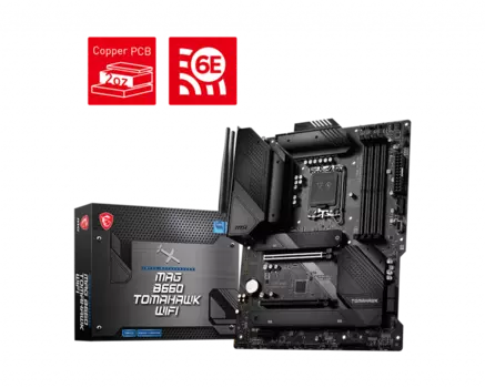 Материнская плата MSI MAG B660 TOMAHAWK WIFI, Socket1700, Intel B660, 4xDDR5 DIMM, 2PCI-Ex16, 6SATA3, 7.1-ch, 2.5GLAN, 6 USB 3.2, 2 USB Type-C, HDMI, DP, ATX, Retail