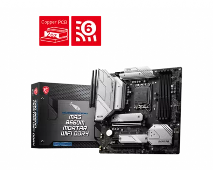 Материнская плата MSI MAG B660M MORTAR WIFI DDR4, Socket1700, Intel B660, 4xDDR4, 2PCI-Ex16, 6SATA3, 7.1-ch, 4 USB 3.2, 2 USB Type-C, HDMI, DP, mATX, Retail
