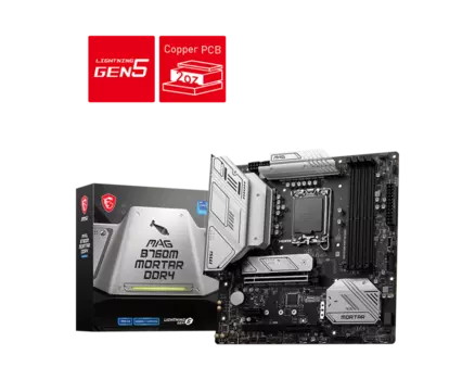 Материнская плата MSI MAG B760M MORTAR DDR4, Socket1700, Intel B760, 4xDDR4, 2PCI-Ex16, 4SATA3, 7.1-ch, 2.5GLAN, 5 USB 3.2, 2 USB Type-C, HDMI, DP, mATX, Retail